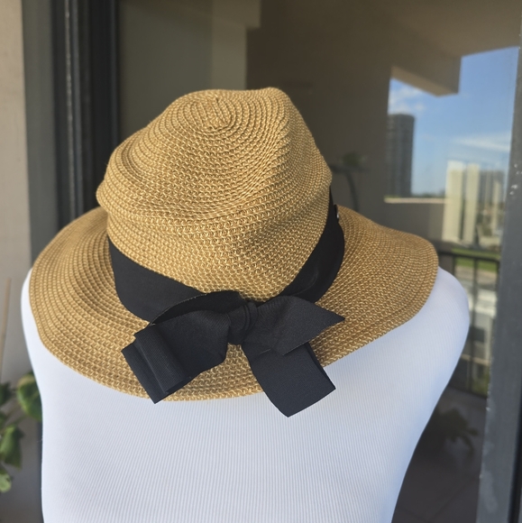 Karfil Hat Woven Sun black trim Vacation Sun Hat - Picture 2 of 7